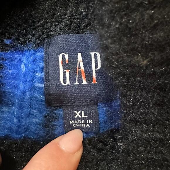 GAP Fair Isle Funnel neck Black and Blue Sweater Size XL - Picture 6 of 13